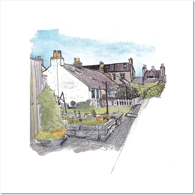 Footdee Aberdeen Town Scotland Watercolor Illustration Wall Art by Wall-Art-Sketch